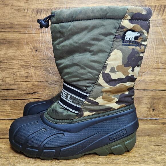 SOREL Snow Commander Black Camoflauge Winter boots lined size 4 youth - Picture 6 of 7